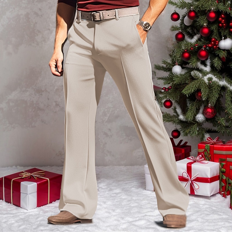 Men's Dress Pants Trousers Suit Pants Velvet Pants Pocket Straight Leg Plain Comfort Breathable Outdoor Daily Going out Fashion Casual White Red4