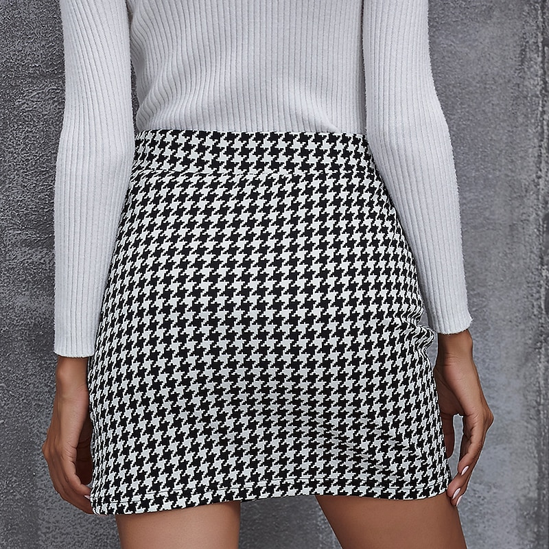Women's Skirt Bodycon Mini High Waist Skirts Print Houndstooth Street Daily Spring & Summer Elegant Fashion Casual Black3
