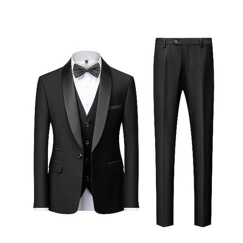 Men's Party Prom Tuxedos Dark Grey Black Textured Tailored Fit 3 Piece Single Breasted One-button3
