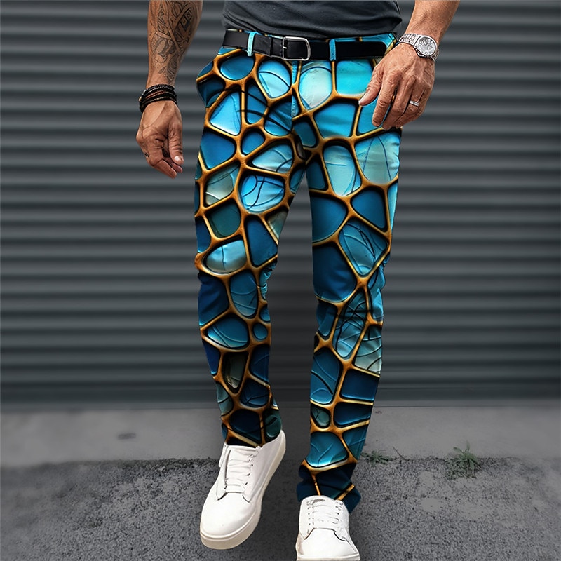 Optical Illusion Business Casual Men's 3D Print Dress Pants Pants Trousers Outdoor Daily Wear Streetwear Polyester Blue Orange Green S M L Medium Waist Elasticity Pants