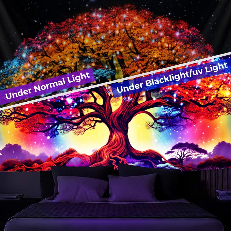 Blacklight Tapestry UV Reactive Glow in the Dark Boho Tree of Life Hanging Tapestry Wall Art Mural for Living Room Bedroom3
