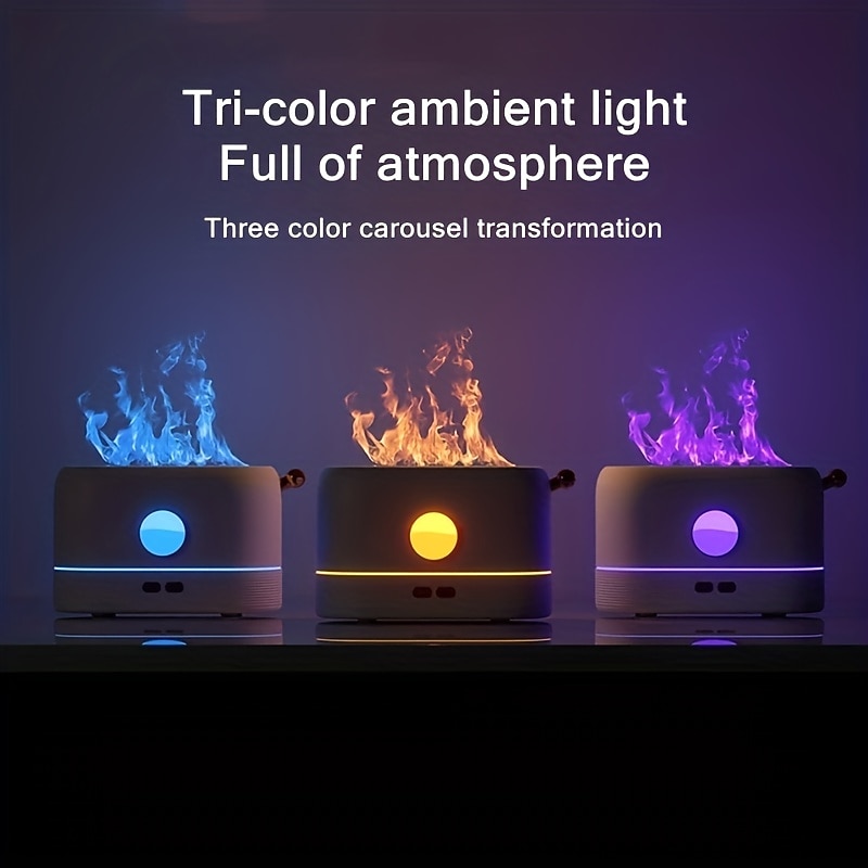 3D Flame Humidifier Portable Silent Aromatherapy Essential Oil Diffuser With Flame Night Light For Home Office Bedroom 250ml Cool Mist Humidifie4