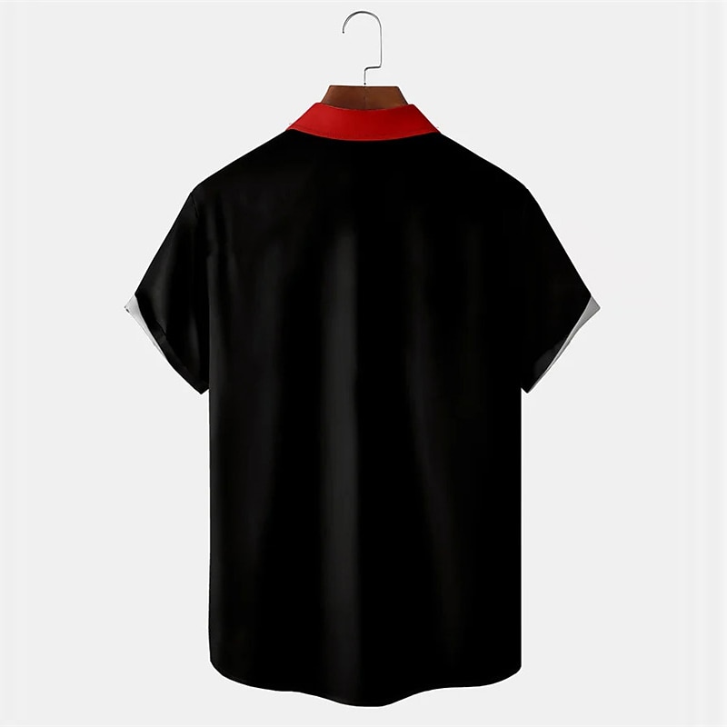 Men's Geometric Pattern Poker Shirt Bowling Shirt Button Up Shirt Short Sleeve Casual Daily Wear Weekend Autumn / Fall Turndown Print Button-Down Black Red Orange2