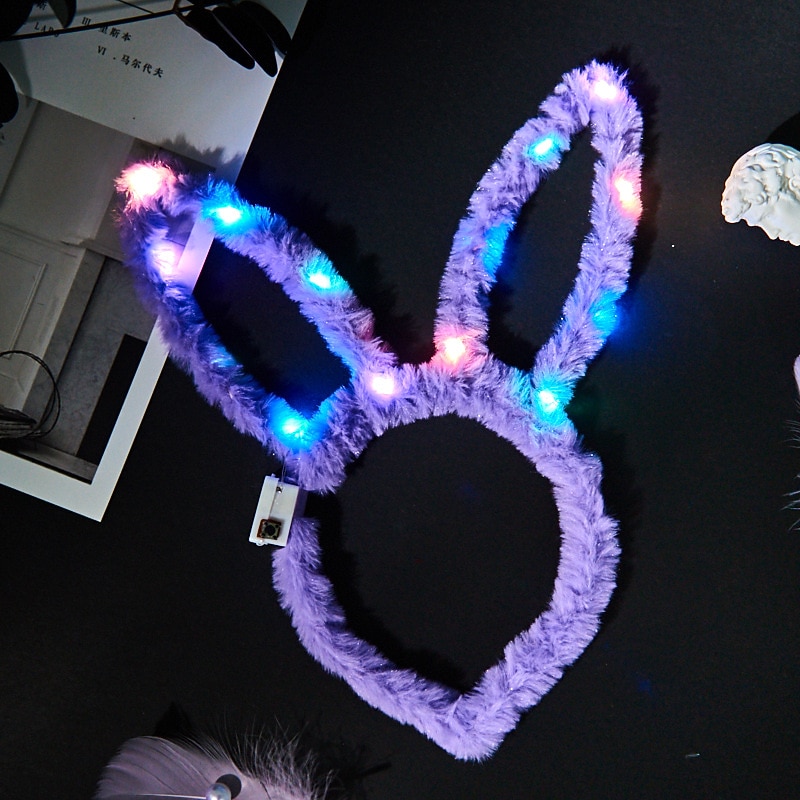 Rabbit Ear Decor Headband Luminous Headwear Led Lights Rabbit Flashing Costume Hair Hoop Halloween Party Hair Accessories4