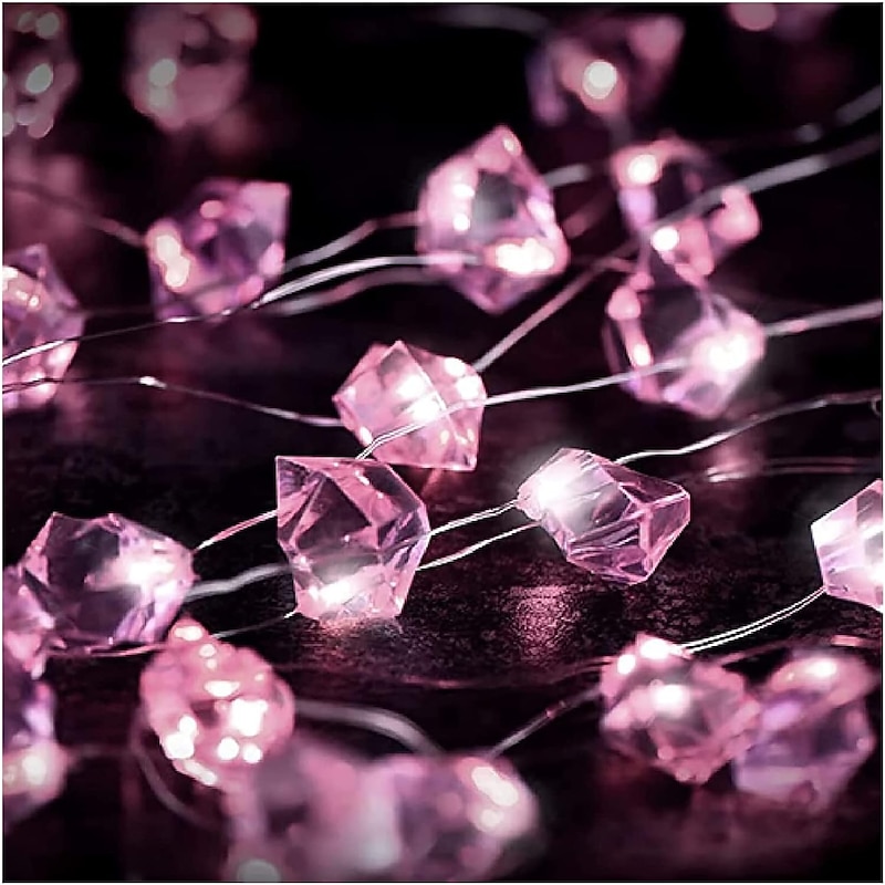 Pink Crystal Shaped Fairy String Lights 2m 20LEDs Copper Wire Lights Battery Powered Christmas Wedding Party Home Garden Holiday Indoor Outdoor Decoration