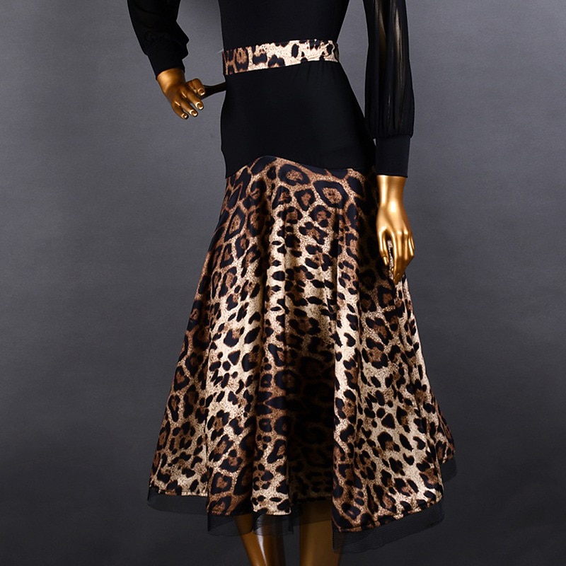 Latin Dance Ballroom Dance Skirts Leopard Print Printing Splicing Women's Performance Training High Spandex4
