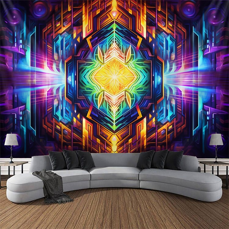 Blacklight Tapestry UV Reactive Glow in the Dark Glow Party Neon Trippy Misty Colorful Mandala Hanging Tapestry Wall Art Mural for Living Room Bedroom2