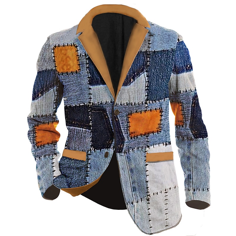 Men's Color Block Long Sleeve Turndown Business Work Wear to work Going out Buttons Print