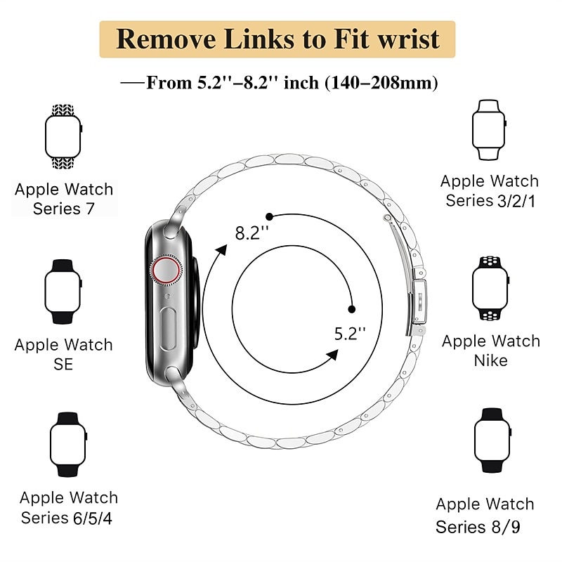 Jewelry Bracelet Compatible with Apple Watch band 38mm 40mm 41mm 42mm 44mm 45mm 49mm Women Glitter Crystal Stainless Steel Strap Replacement Wristband for iwatch Ultra 2 Series 9 8 7 SE 6 5 4 3 2 14