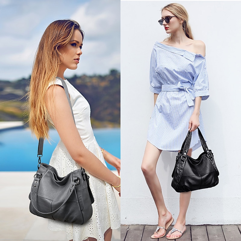 Women's Handbag Crossbody Bag Shoulder Bag Boston Bag PU Leather Outdoor Shopping Daily Zipper Large Capacity Waterproof Durable Solid Color Quilted claret Black White2