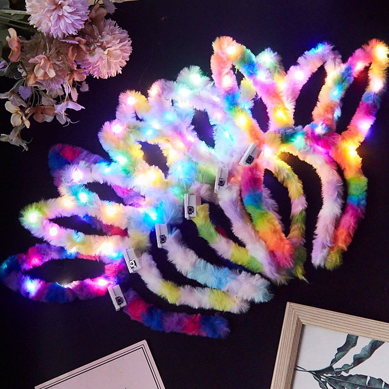 Rabbit Ear Decor Headband Luminous Headwear Led Lights Rabbit Flashing Costume Hair Hoop Halloween Party Hair Accessories
