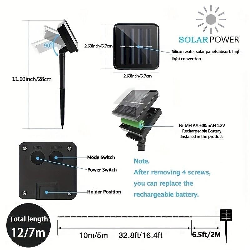 1pc Solar Tube String Light, 8 Modes Waterproof Outdoor LED Copper Wire Lights, For Garden Decor Lamp, Wedding Party Tree Xmas Halloween Holiday Decoration Light4