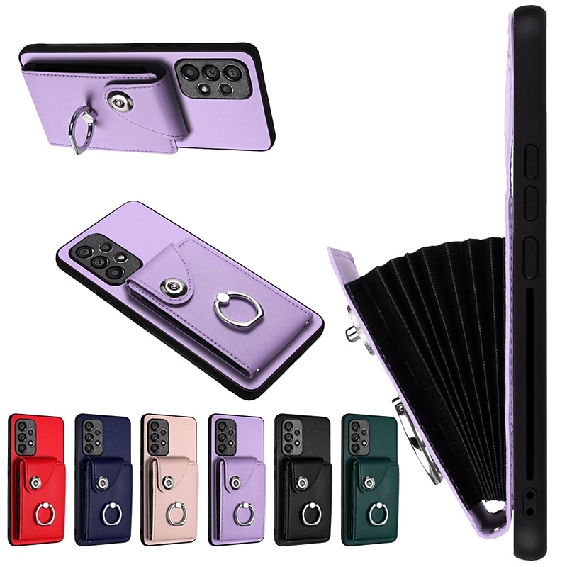 Phone Case For Samsung Galaxy S25 S24 S23 S22 Plus Ultra S23 FE Wallet Case Ring Holder Card Slot Shockproof Solid Color TPU PU Leather