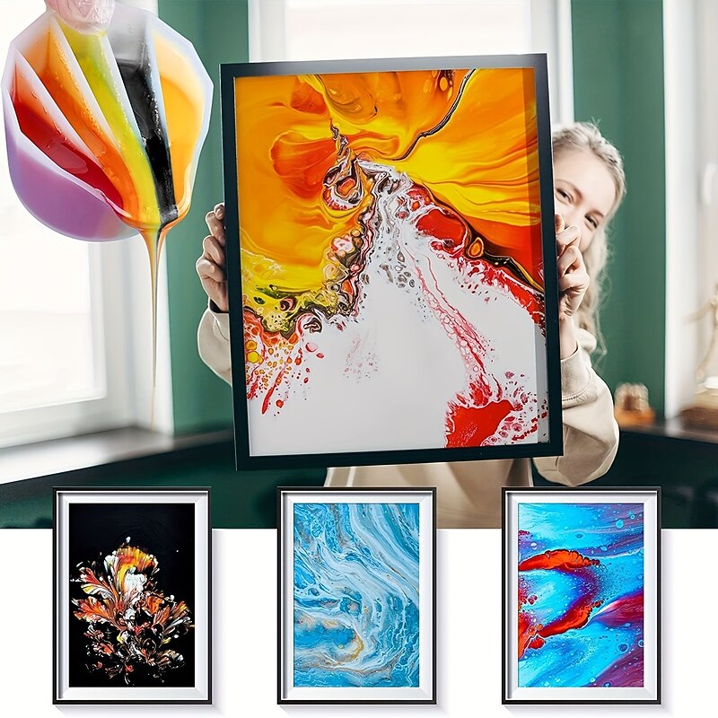 Silicone Split Cups 4 Pcs Thickened And Durable Resin Mixing Cups Fluid Art Acrylic Paint Pouring Drawing Resin Pouring DIY Make Resin Art Drawings With 2-5 Channels Divider Paint Pouring Supplies3