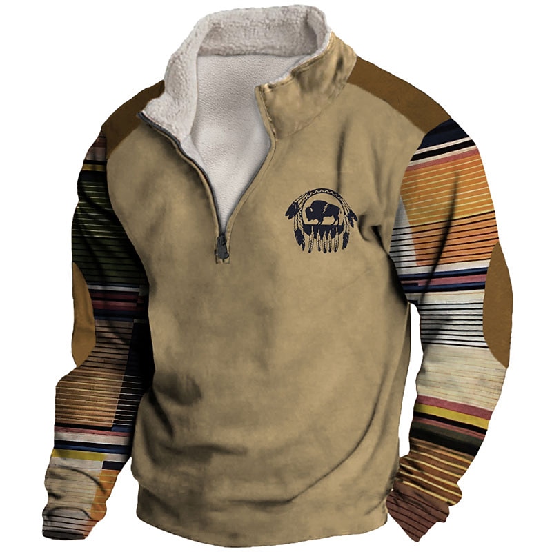 Men's Graphic Color Block Tribal Sweatshirts Sweatshirt Zip Sweatshirt Long Sleeve Sweatshirt Quarter Zip Daily Basic Casual 3D Print Vacation Holiday Going out Print Fleece Fall & Winter
