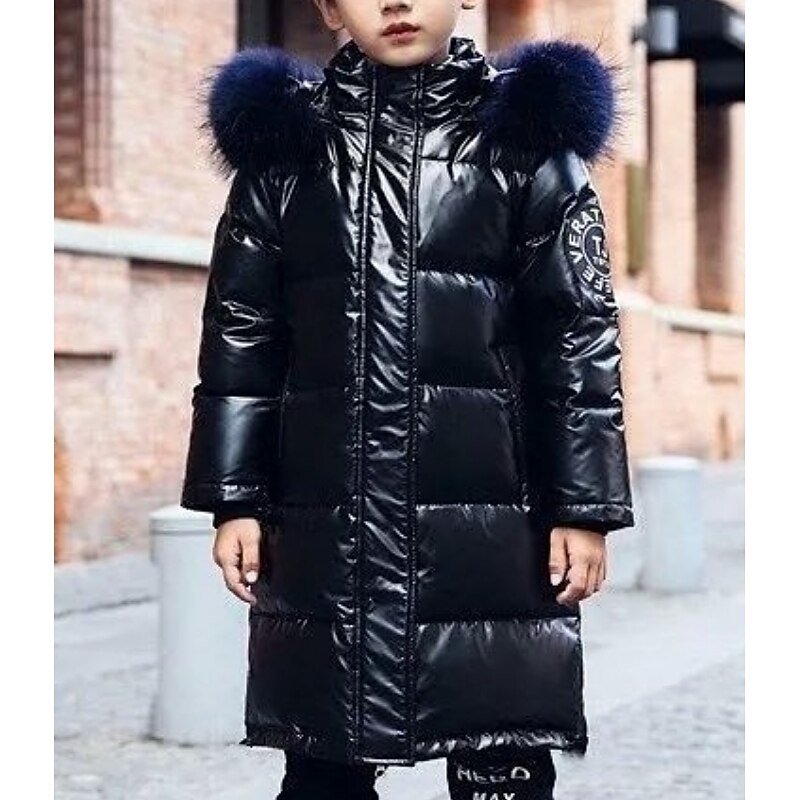 Kids Unisex Down Coat Outerwear Kids Puffer Jacket Solid Color Long Sleeve Zipper Coat Outdoor Cool Daily Black Blue Winter 7-13 Years3