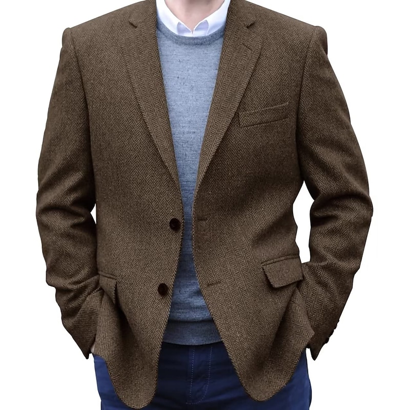 Men's Tweed Blazer Notch Collar Retro Vintage Herringbone Blazer Black khaki Dark Blue Plus Size Single Breasted Two-buttons3