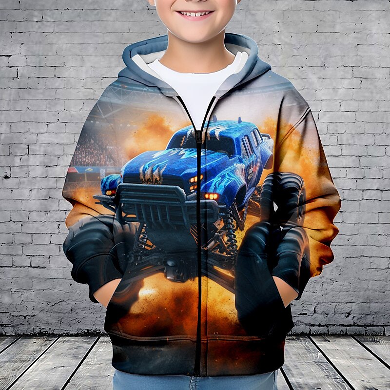 Boys 3D Car Hoodie Coat Outerwear Long Sleeve 3D Print Fall Winter Fashion Streetwear Cool Kids 3-12 Years Outdoor Casual Daily Regular Fit2