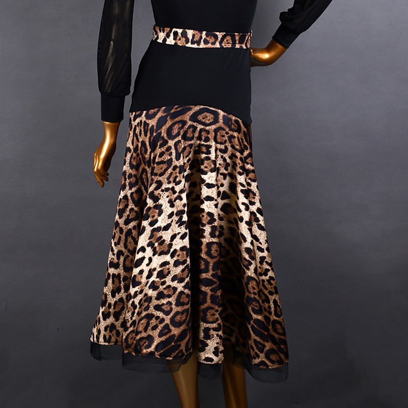 Latin Dance Ballroom Dance Skirts Leopard Print Printing Splicing Women's Performance Training High Spandex2