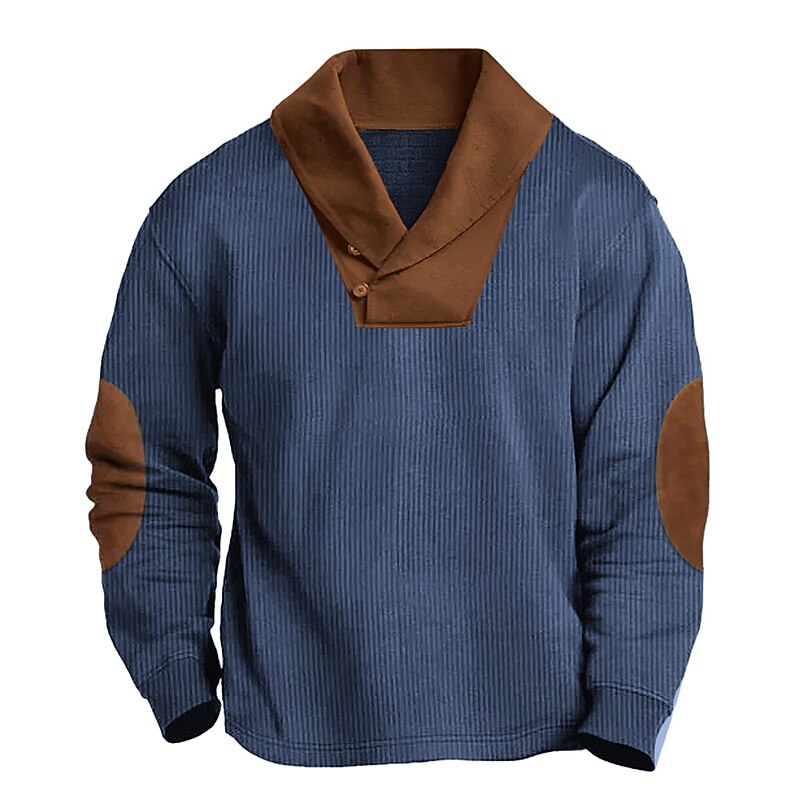 Men's Corduroy Shirt Polo Shirt Casual Sports Lapel Long Sleeve Vintage Old Money Style Color Block Patchwork Spring &  Fall Regular Fit Blue Brown Green Corduroy Shirt3