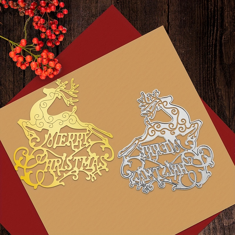 1pc Merry Christmas Letters Metal Die Cuts Merry Christmas Words Stencils Deer Cutting Dies Cut For Card Making Paper Dies Scrapbooking Supplies