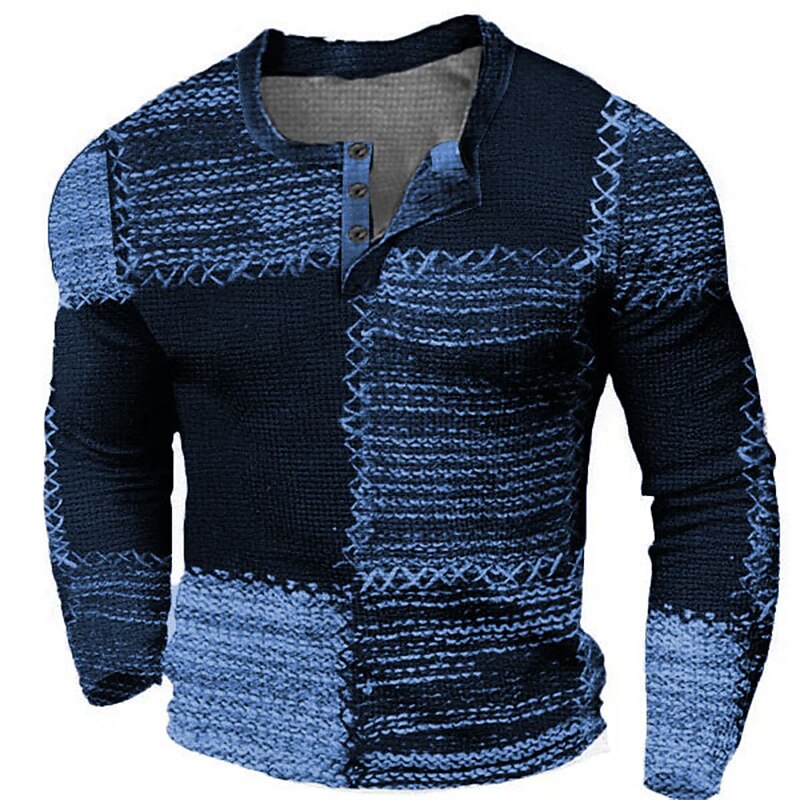 Men's Graphic Color Block Henley Shirt Waffle T Shirt Long Sleeve 3D Print Fashion Designer Casual Sports Outdoor Holiday Festival Spring &  Fall Blue Brown Green Gray Henley Henley T-Shirt2