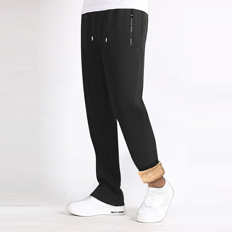 Men's Fleece Pants Sweatpants Joggers Trousers Drawstring Elastic Waist Straight Leg Plain Comfort Warm Casual Daily Holiday Sports Fashion Black Black Straight Leg Micro-elastic
