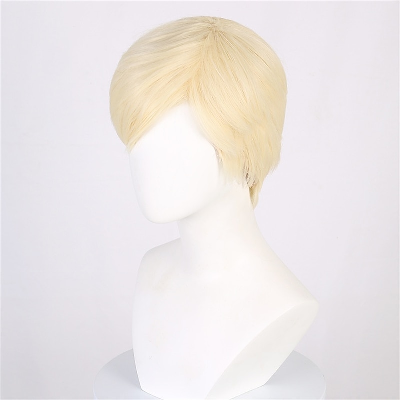 Mens Short Blonde Wig Natural Blonde Synthetic Hair Replacement Wig for Men Guys Short Blonde Cosplay Carnival Costume Party Wig Halloween Wigs3