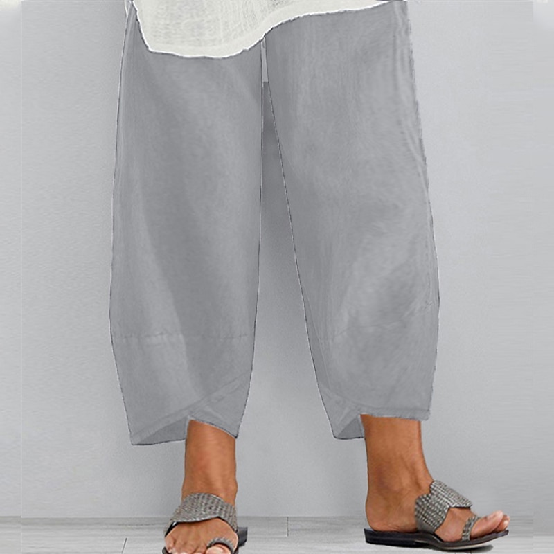 Women's Plus Size Chinos Capri shorts Baggy Pants Sporty Casual Chino Calf-Length Natural Solid Color Pocket Baggy Micro-elastic Vacation Daily Weekend Black Navy Blue Green khaki Spring Fall Regular4