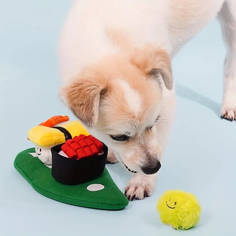 1pc Durable Sushi Design Pet Toy for Grinding Teeth Squeaking and Food Leaking - Interactive Chew Toy for Dogs2