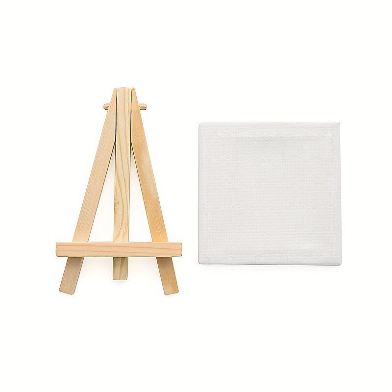 6 Pack Mini Canvas And Easel Set Mini Canvas Panels Mini Wood Easels Canvas Size Is 4 X 4 Easel Size Is 3.1 X 5.9 For Kids Painting Oil Painting And Diy Doodle3