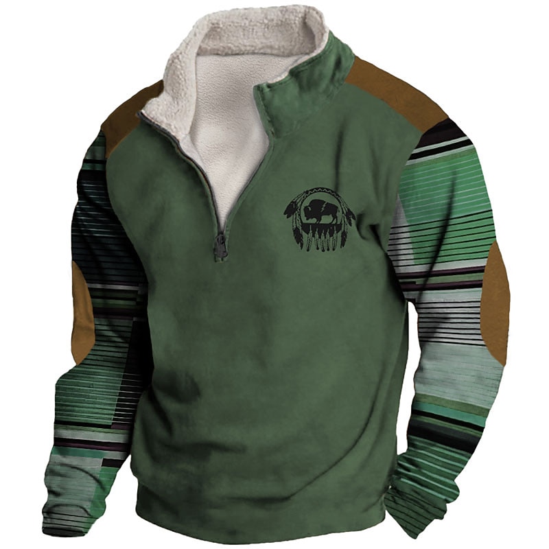 Men's Graphic Color Block Tribal Sweatshirts Sweatshirt Zip Sweatshirt Long Sleeve Sweatshirt Quarter Zip Daily Basic Casual 3D Print Vacation Holiday Going out Print Fleece Fall & Winter2