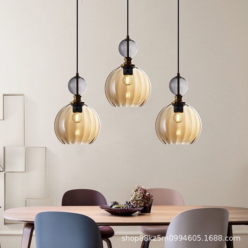 Nordic Style Glass Pendant Lamp, Creative Colored Glass Hanging Lamp Lampshade, Flush Mount Ceiling Chandelier, E27 Screw Single Pendant Light, Cafe Decoration Lighting Fixtures 110-240V3