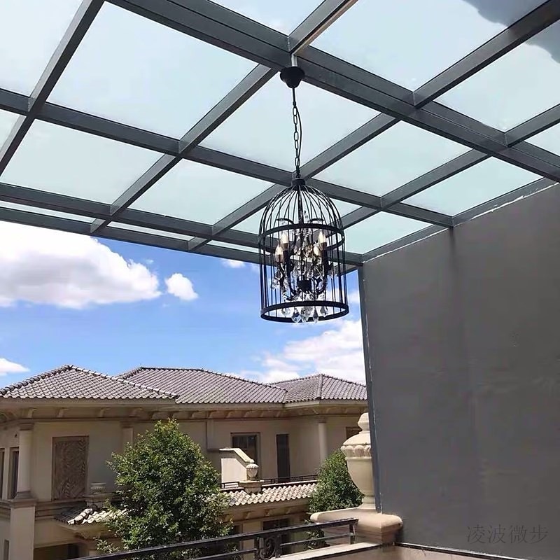 Industrial 13.78" 4 Lights Pendant Retro Chandelier Vintage Ceiling Light lamp Bird Cage Shaped Bedroom Pendant Hanging Lighting Fixture with Crystal Accent in Black Finish3