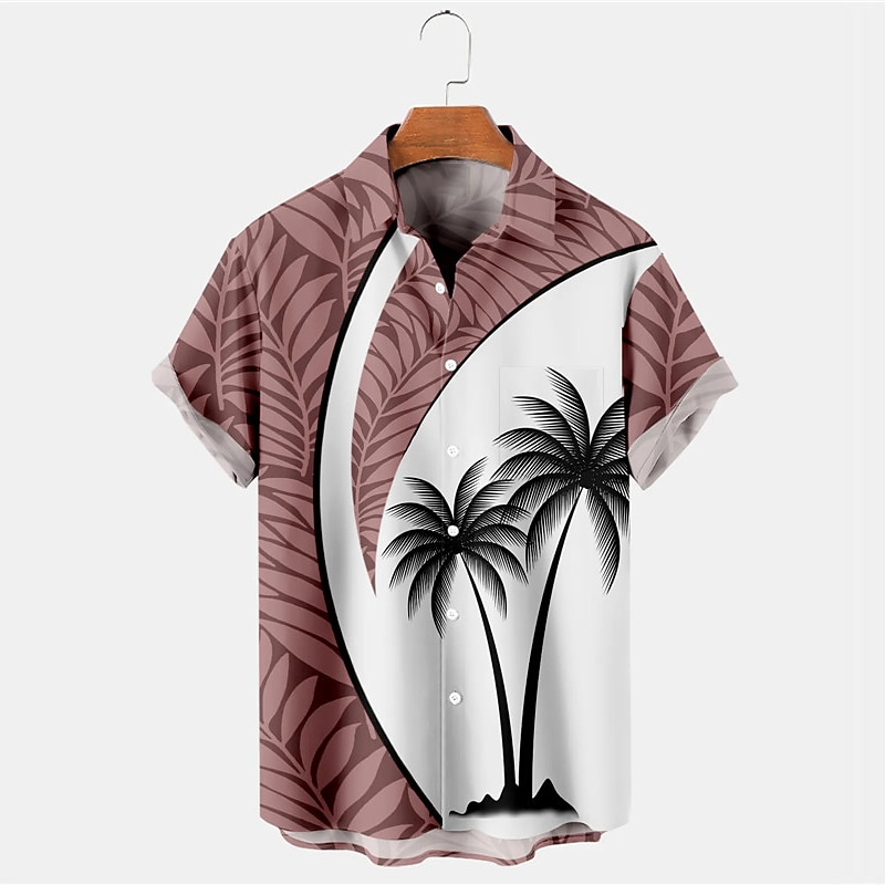 Men's Leaf Coconut Tree Tropical Plants Shirt Summer Hawaiian Shirt Aloha Shirt Short Sleeve Shirt Turndown Hawaiian Casual Outdoor Street Casual Daily Red Blue Brown S M L4