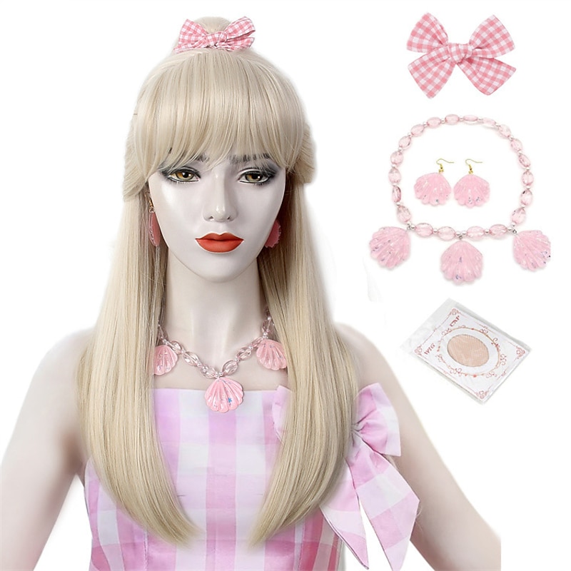 Blonde Barbi Wigs for Women Blond Barbe Wig Long Hair Wig with Costume Accessories  Natural Cute Synthetic Long Body Wave Wigs for Costume Party Halloween Wigs