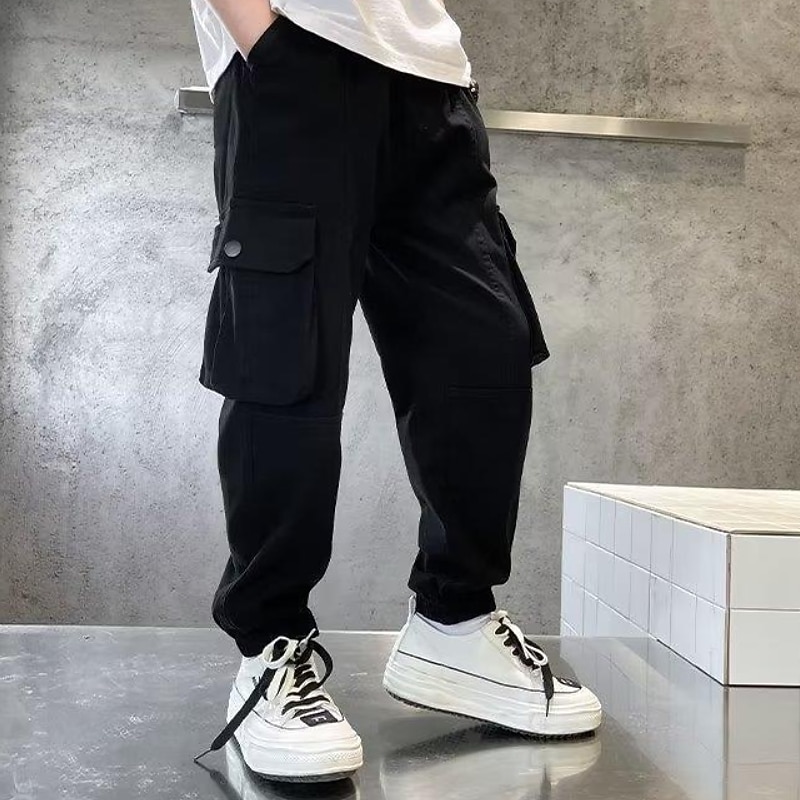 Kids Boys Pants Trousers Pocket Solid Color Letter Comfort Pants School Fashion Cool Black Khaki Mid Waist3