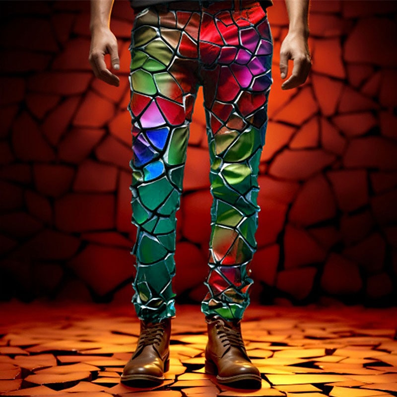 Color Block Colorful Glass Business Abstract Men's 3D Print Dress Pants Pants Trousers Outdoor Daily Wear Streetwear Polyester Red Blue Purple S M L Medium Waist Elasticity Pants4