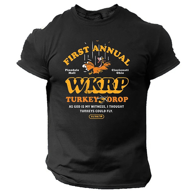 Men's WKRP Turkey Drop T-Shirt - First Annual Funny Retro TV Show Graphic Tee with 