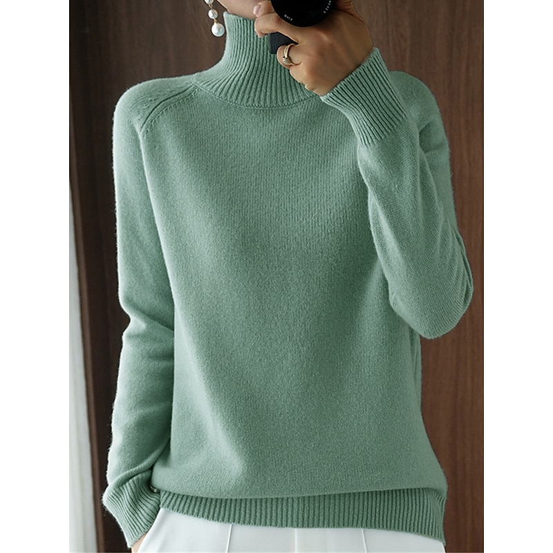 Women's Pullover Sweater Jumper Fashion Streetwear Casual Solid Color Ribbed Stand Collar Knitted Long Sleeve Regular Tops Knit Outdoor Daily Holiday Black White Fall Winter3