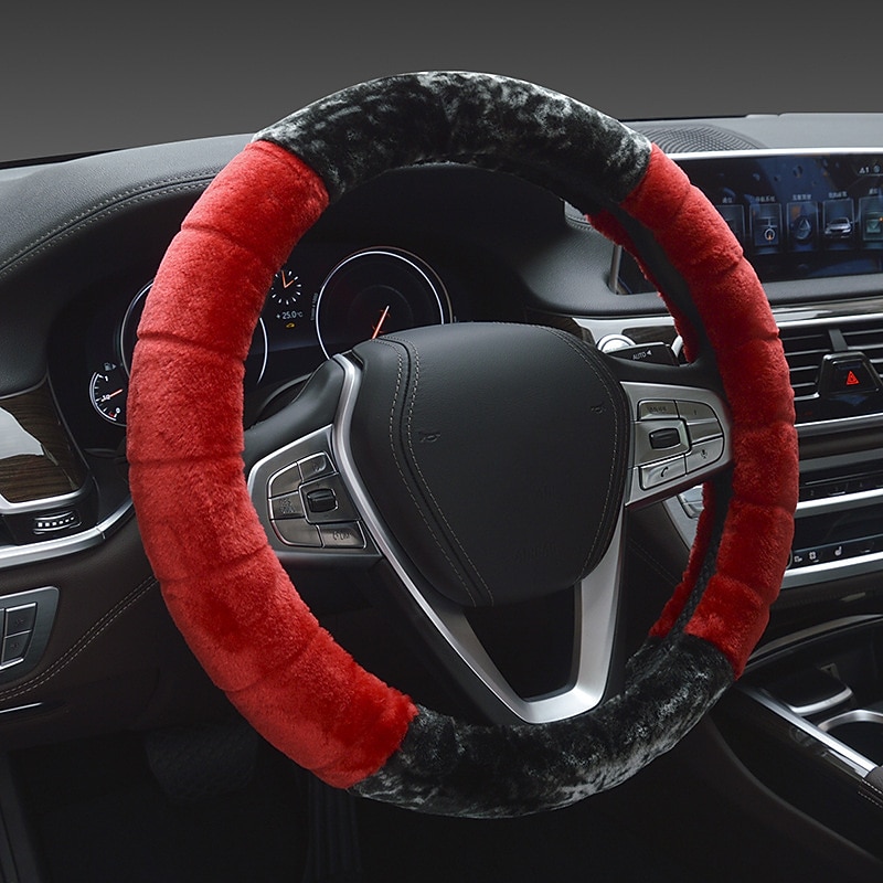 Winter Short Plush Steering Wheel Cover Winter Warm Car Interior Set Creative Stitching Multi-Color Pattern4