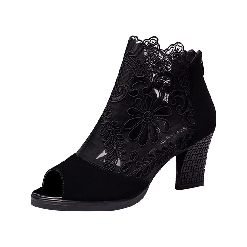Women's Black High Heel Sandals with Lace Details and Open Toe for Elegant and Formal Wear4