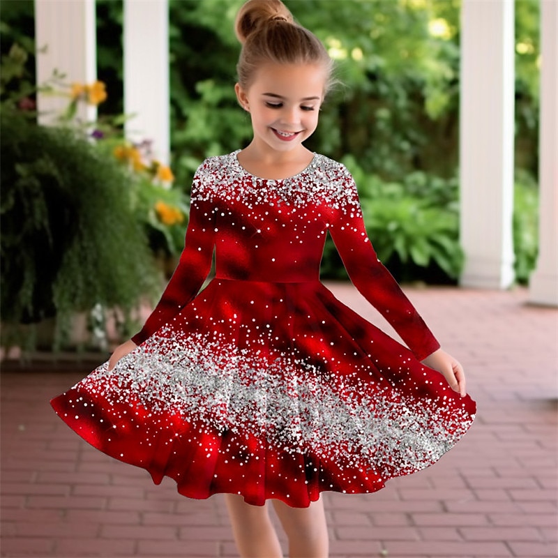 Girls' 3D Color Gradient Dress Long Sleeve 3D Print Fall Winter Vacation Sports & Outdoor Daily Cute Casual Beautiful Kids 3-12 Years Casual Dress A Line Dress Above Knee Regular Fit4