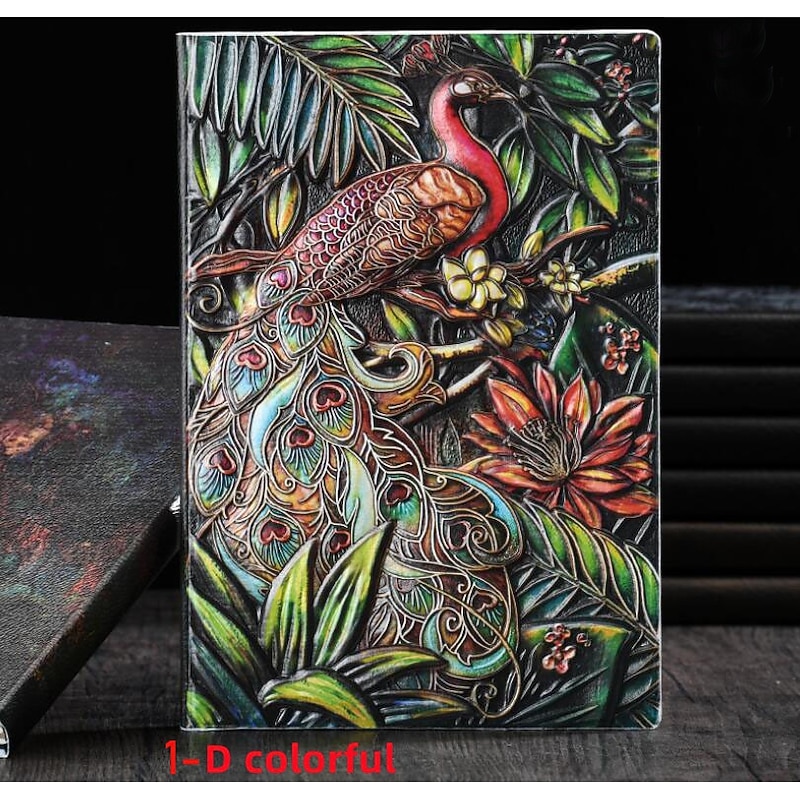 8 Types Embossed Leather Journal Diary Business Notebook  Agenda Antique Handmade Relief Notebook Phoenix Immortal Bird Travel Notebook Agenda Book Gift for Friends Size A5 (8.4x5x0.7 Inches)2