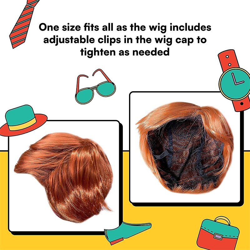 Watt's Wigs - Chill Guy Al Wig - Movie Quality Short Synthetic Layered Red Doll Costume Hair for Men with Adjustable Halloween Wigs4