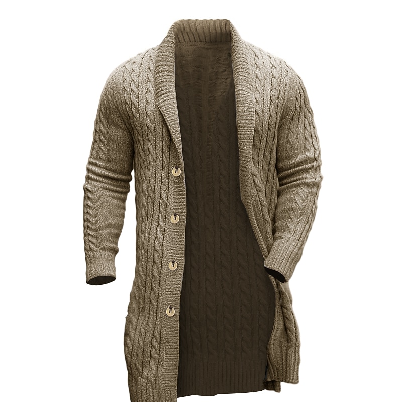 Men's Cardigan Sweater Chunky Cardigan Knit Tunic Button Up Plain Shawl Collar Warm Ups Modern Contemporary Casual Daily Wear Clothing Apparel Fall Winter Black Brown M L XL