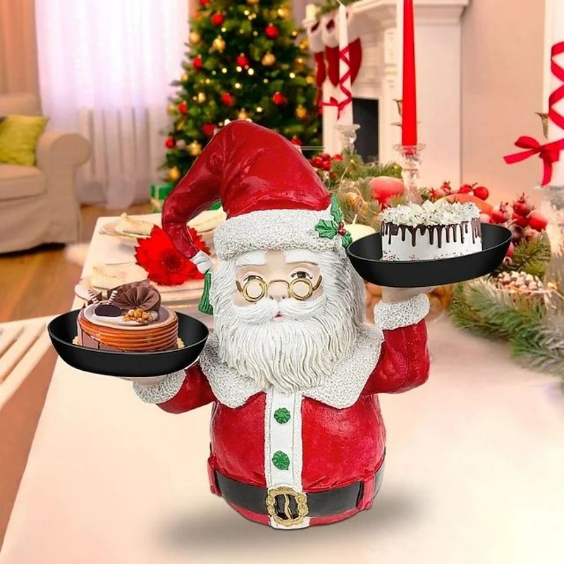 Christmas Ornament Decorations Old Man Tray Snowman Snack Holder Resin Craft Ornament  Home Party Decorative