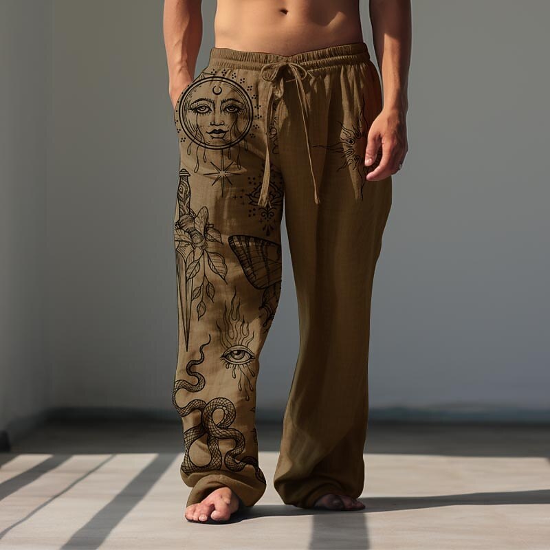 Men's Sun Linen Pants Pants Trousers Baggy Pants Mid Waist Vintage Outdoor Daily Wear Streetwear Fall & Winter Black White Green2