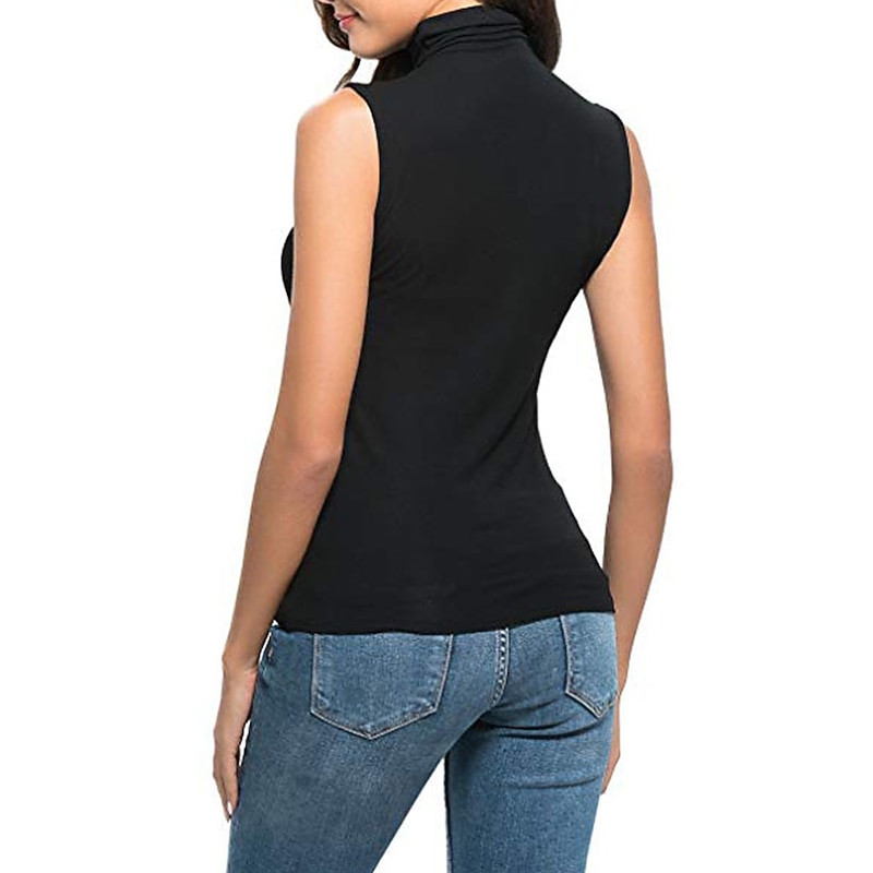 Women's Camisole Tank Top Plain Fashion Sleeveless High Neck Regular Tops Casual Black White Yellow Purple Fuchsia Spring & Summer2