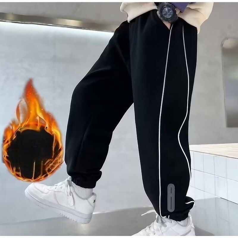 Kids Boys Sweatpants Trousers Pocket Solid Color Keep Warm Comfort Pants School Sports Black Gray